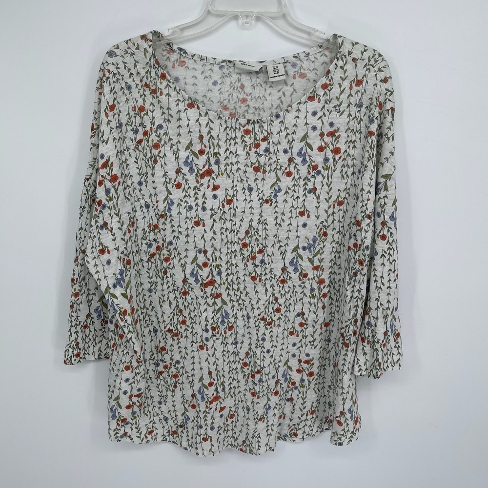 Rachel Zoe Women's White Floral Vine Linen Lagenlook 3/4 Sleeve Top Plus Size 1X